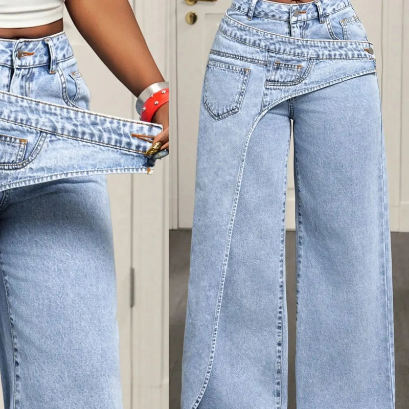 Fitted Cotton Blend Denim Pants