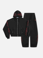 Gothic Script Oversized Zip-Up Hoodie & Wide-Leg Sweatpants Set