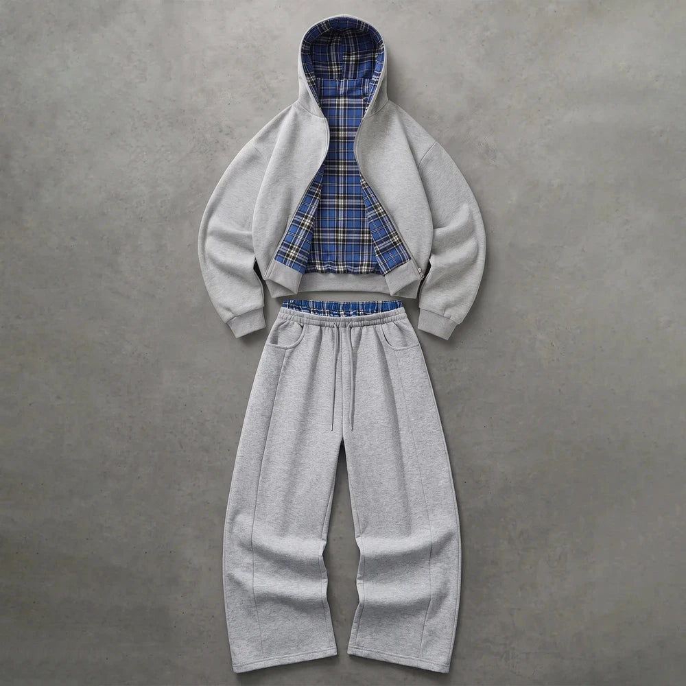Unisex Reversible Plaid Hooded Jacket