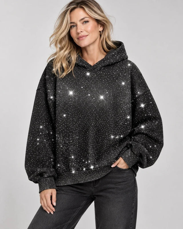 Rhinestone Glitter Unisex Oversized Hoodie – Sparkly Long Sleeve Hooded Sweatshirt