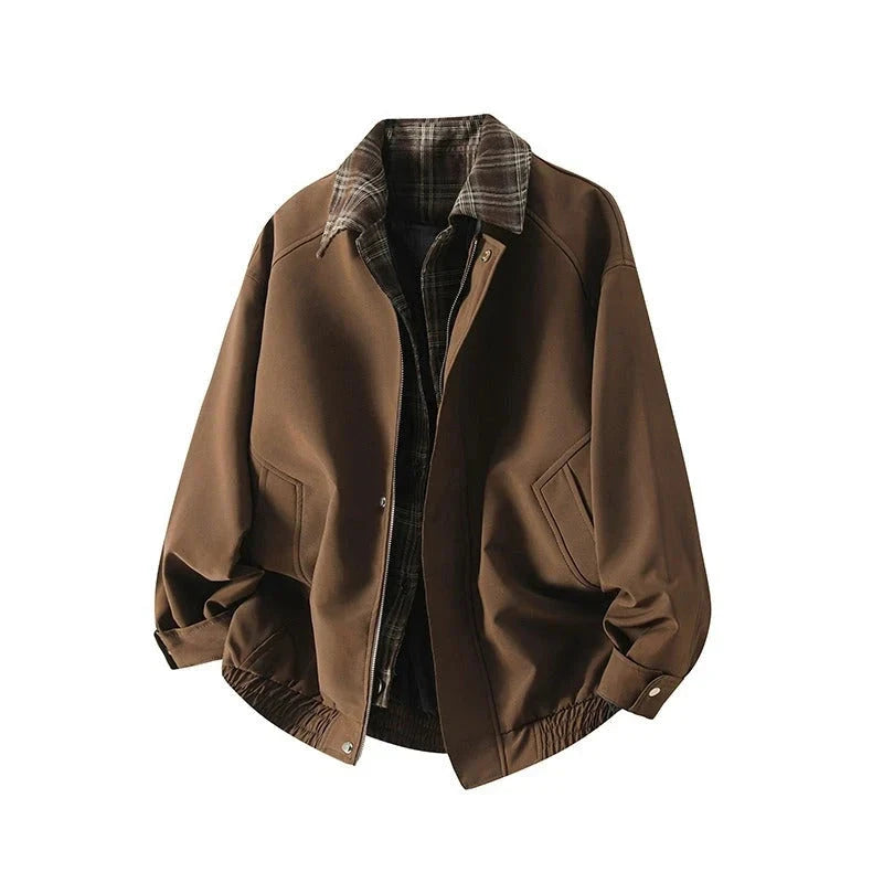 Men's Vintage Plaid-Trim Bomber Jacket – Relaxed Fit