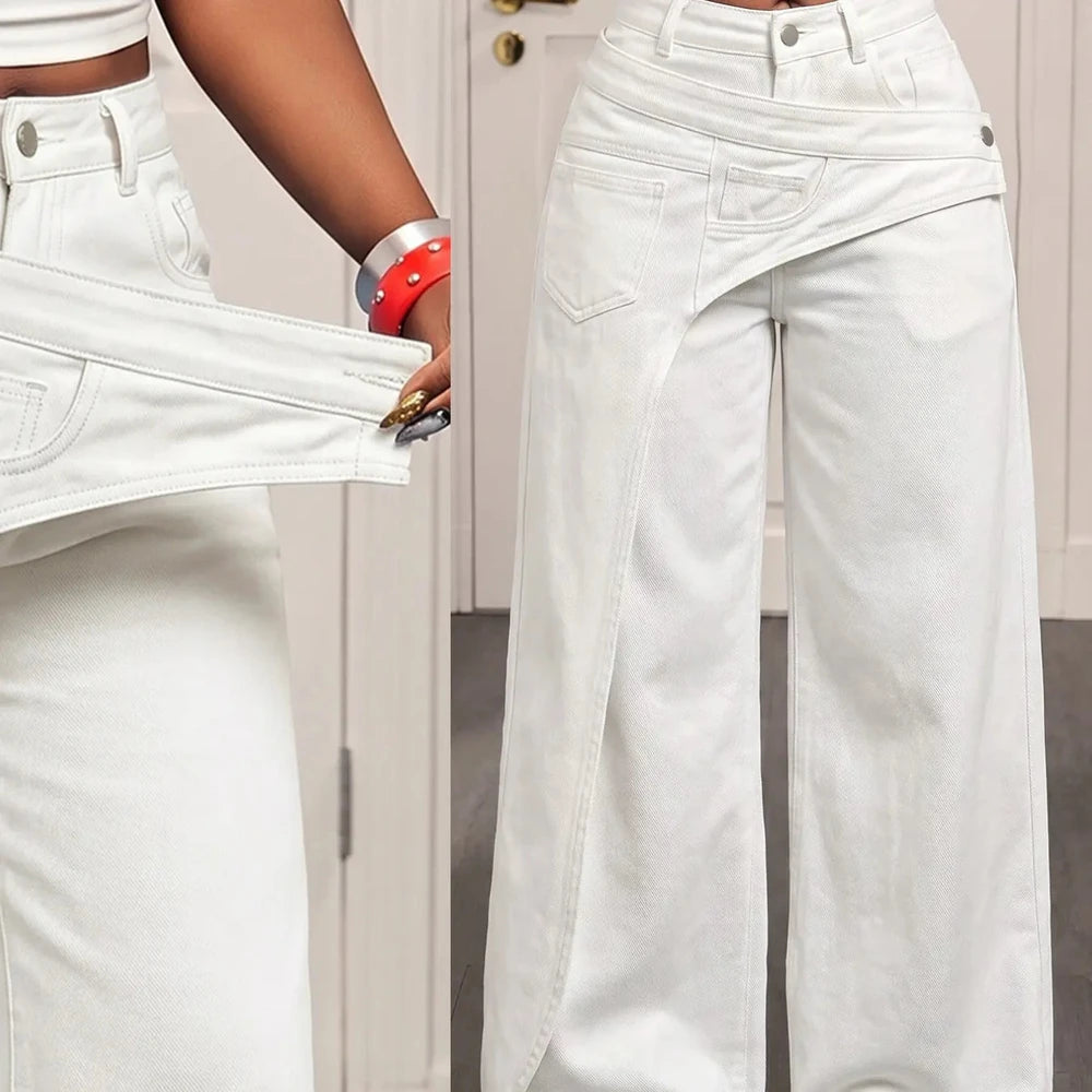 Fitted Cotton Blend Denim Pants