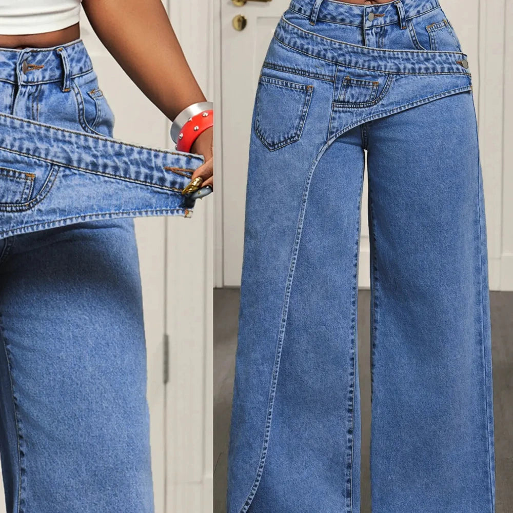 Fitted Cotton Blend Denim Pants