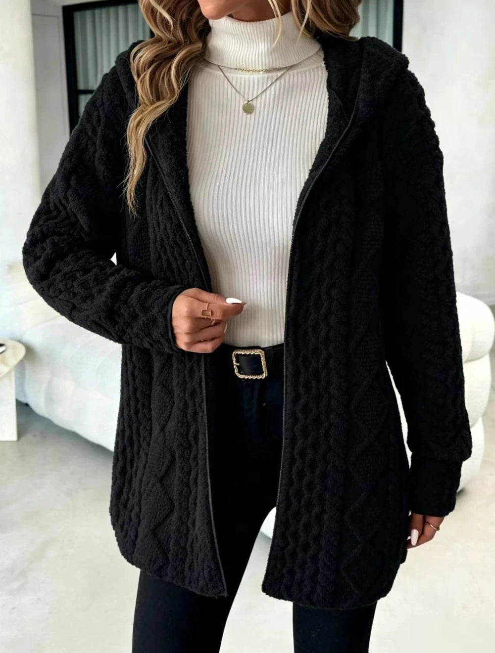 Fuzzy Sherpa Hooded Cardigan