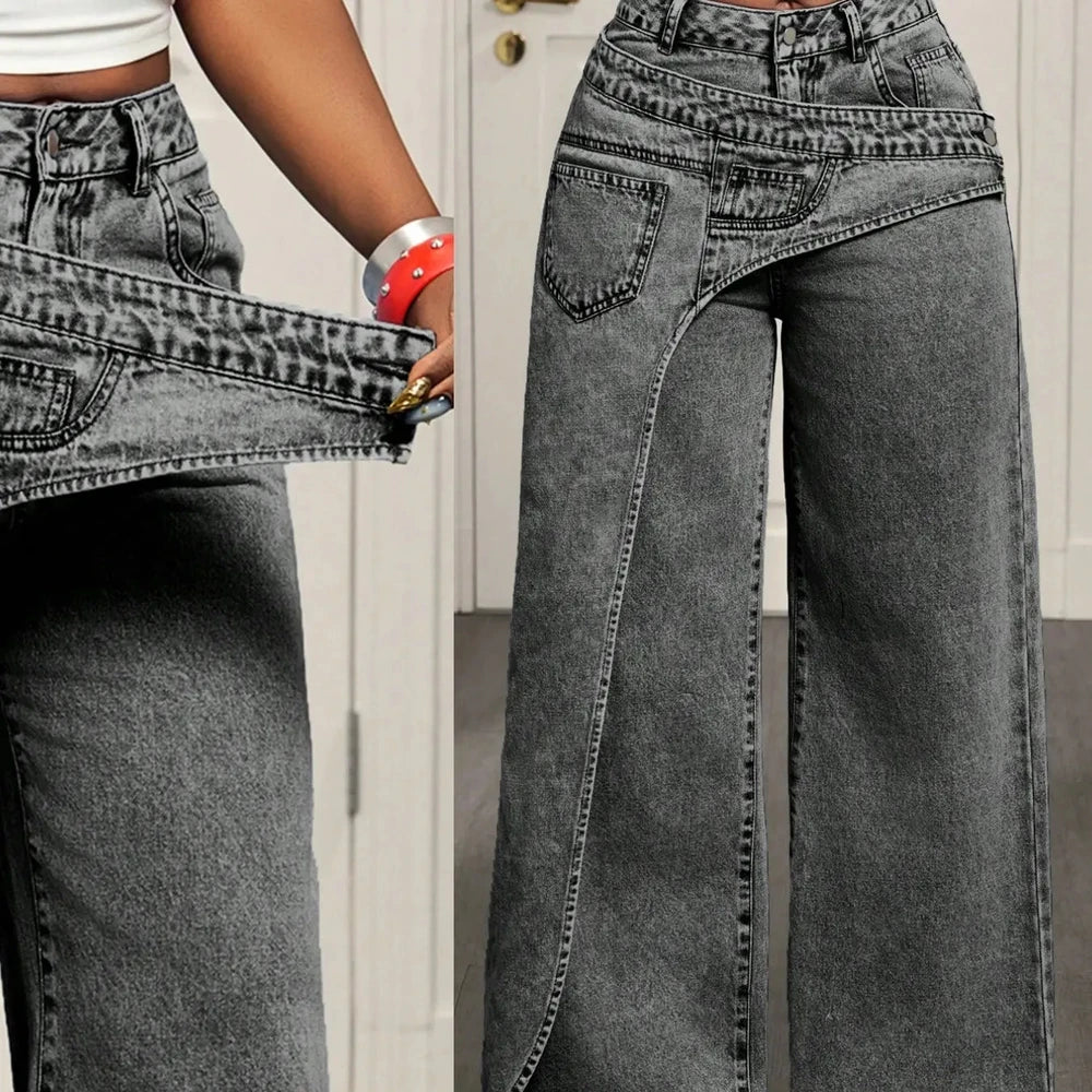 Fitted Cotton Blend Denim Pants